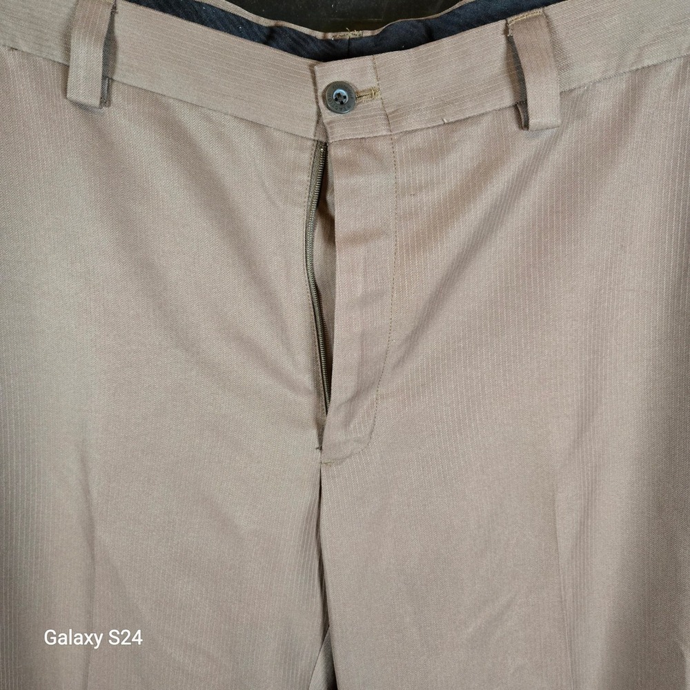 Kenneth Cole Reaction Men Khaki Pinstripe Dress Pants Slacks 38x30 Polyester‎